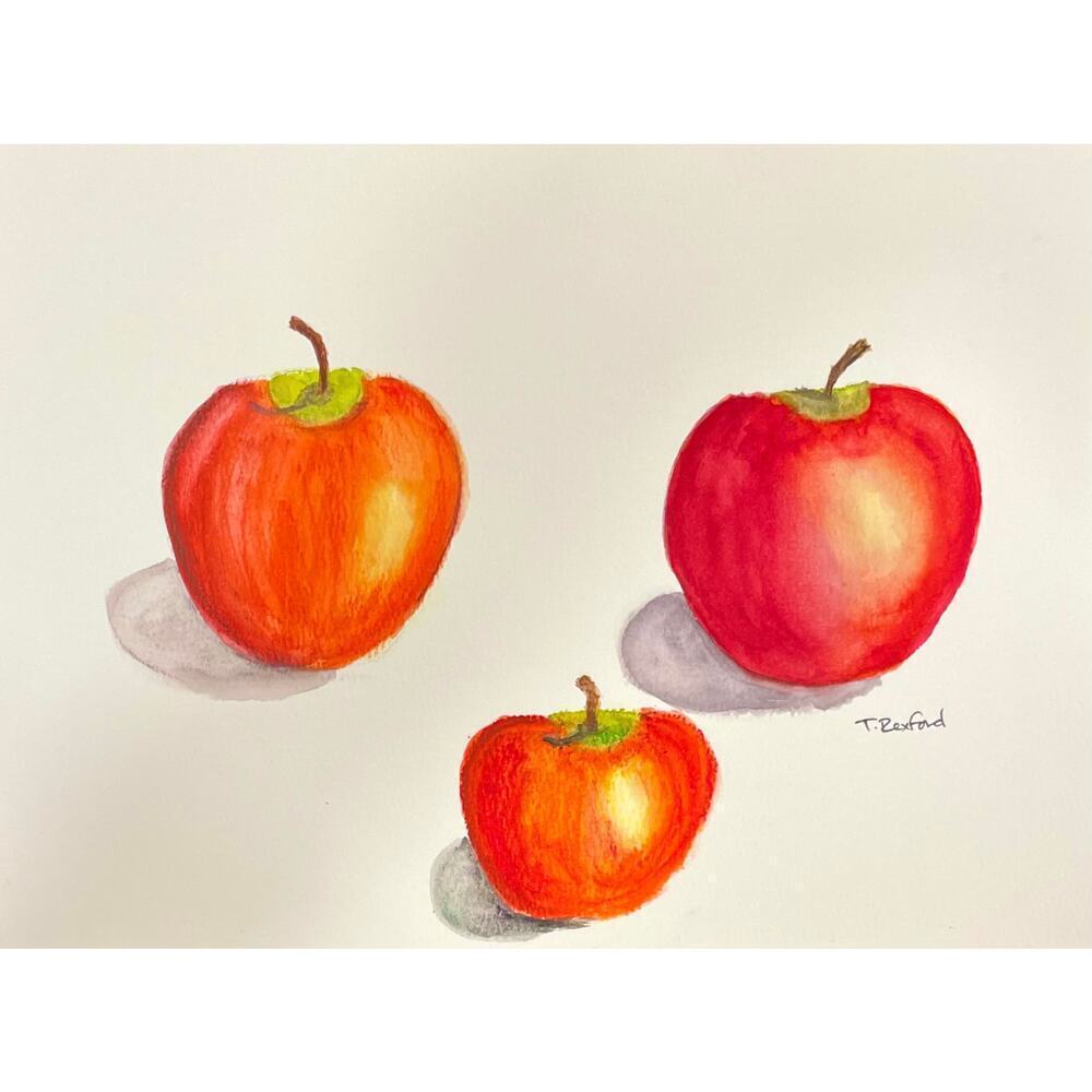 Hand painted watercolor original painting a study in apples
